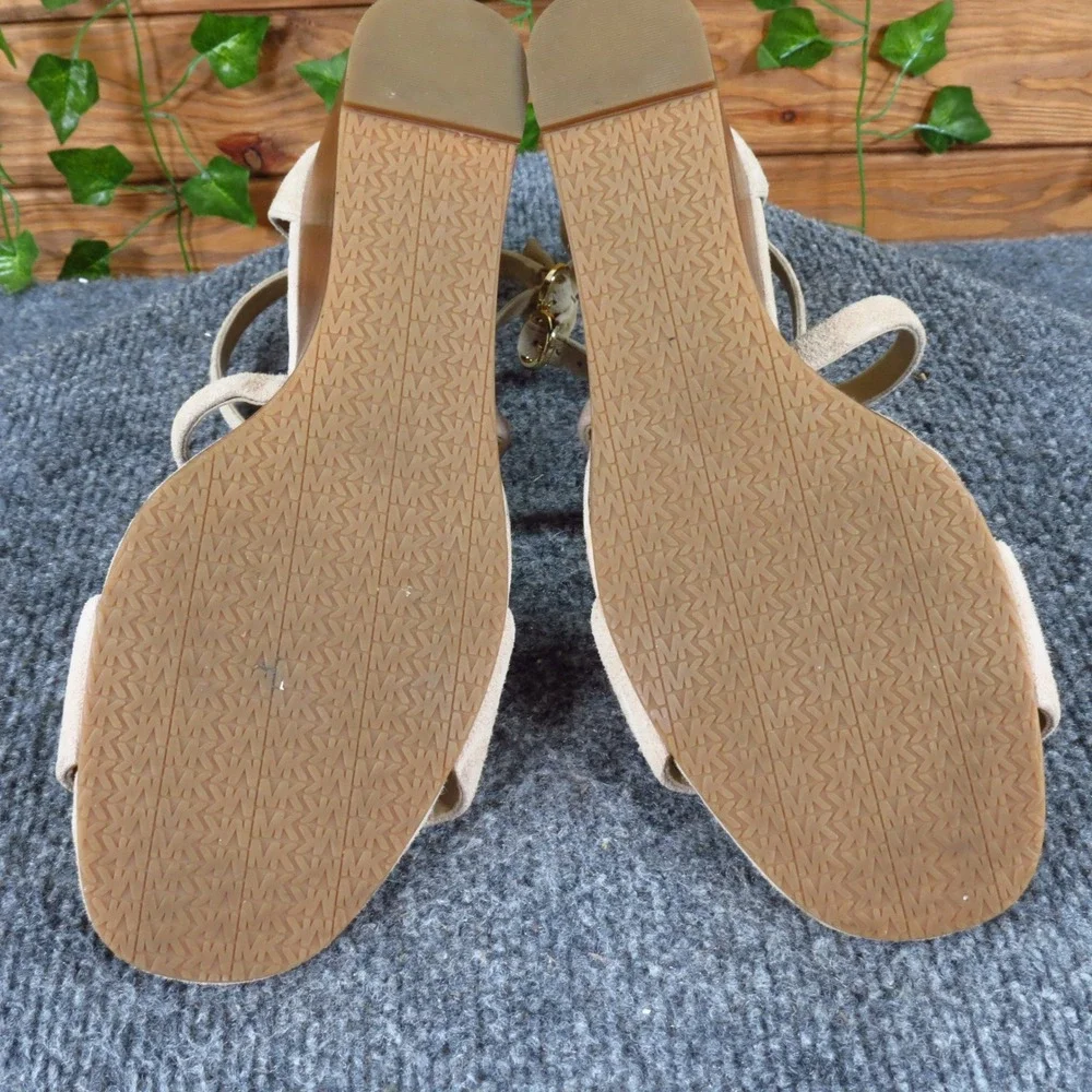 Michael Kors PV20C Women‎ Wedge Sandals Sz 9.5M Dress Casual Beige Suede Strappy